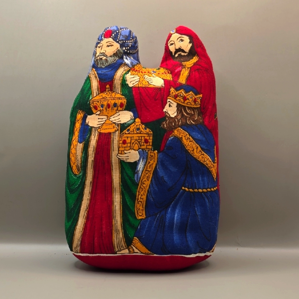 Vtg Cranston Pillow Handmade 8.5" Cloth Christmas Wisemen "The Three Kings" Gift